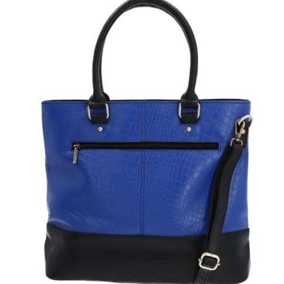 Genuine Leather Bag Blue and Black Croc Embossed - NEW - Picture 1 of 6